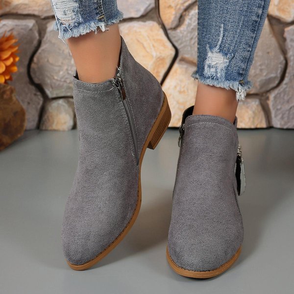 Buty Damskie, Botki Damskie, Zamsz, OkrąGłY Nosek, Zamek Boczny, Gruby Obcas, SkóRzane Buty, Damskie KróTkie Botki 41 Kolor Ciemnoszary-image
