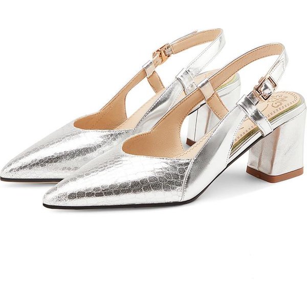 Sandalias De Verano Slingback De Moda Zapatos Para Mujer TacóN De Bloque Punta Fina Zapatos De Fiesta Oficina Para Dama Elegantes De TacóN Plateado Nude Zapatos Mules 34 Plata-image