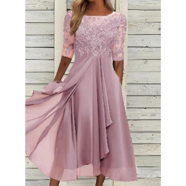Vestidos Casuales De Manga Corta Y Cuello Redondo Con Estampado De Colores SóLidos De Hnxc Para Mujer, De Moda De Verano Y Primavera S Color Rosa-image