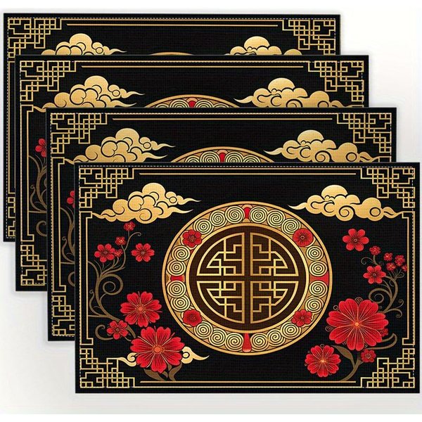Retro Mata Do PosiłKóW Xiangyun Wodoodporna I Izolowana Mata Na Stół Akcesoria Dekoracyjne Do Domu, Restauracji, Biurka 8PCS-image