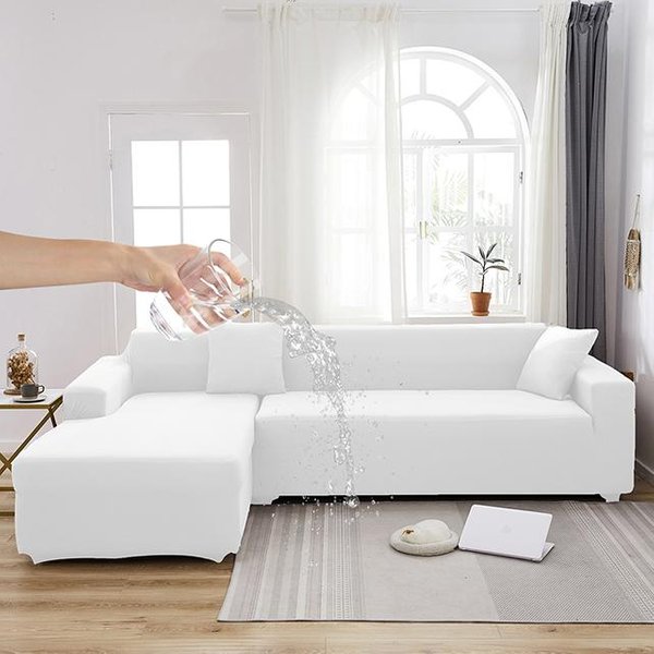 Fundas EláSticas Impermeables Para Sofá Para Sala De Estar Color SóLido Funda De Sofá EláStica Cubre Sofá EláStico Sofá En Forma De L De Esquina Necesita Comprar 2 Piezas 1 Seater 90-140Cm Blanco-image