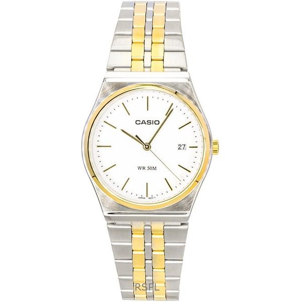 Reloj Casio AnalóGico Bicolor Acero Inoxidable Esfera Blanca Cuarzo MTP-B145SG-7AV Para Hombre Blanco-image