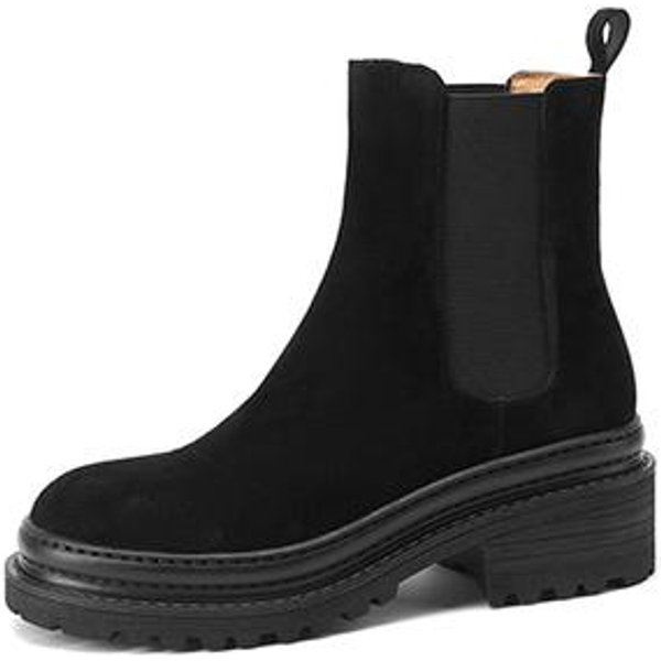 Botas De Cuero Genuino Nuevas Para Mujer Moda Slip-On Punta Redonda Botas Chelsea Botines Zapatos De Plataforma De Invierno Para Mujer Zapatos De Mujer 39-image