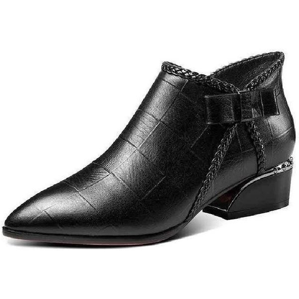 Szpiczaste KróTkie Botki Z Bocznym Zamkiem Grube Obcasy Buty Damskie 39 Czarny-image