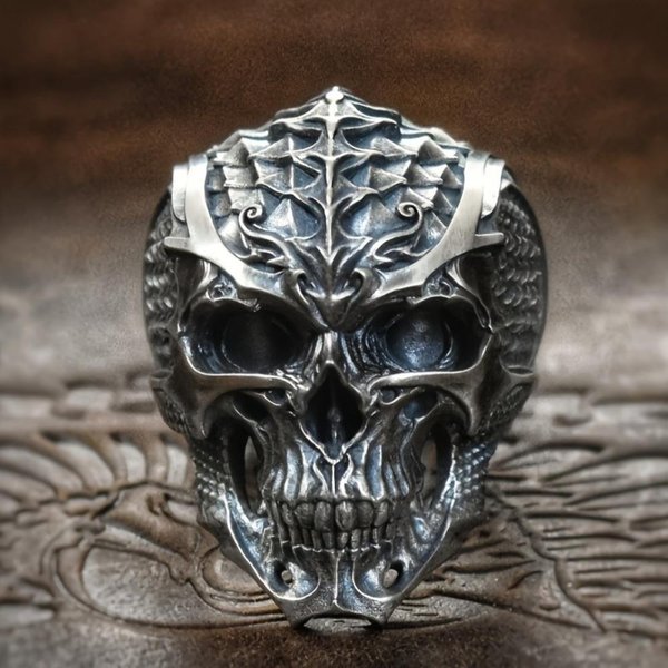 Anillos De Calavera De Acero Inoxidable Punk Vintage Para Hombres Anillos De Calavera Escamados De DragóN Punk GóTico JoyeríA Hip Hop Para Hombres Motociclista Rock 10 Gray-image