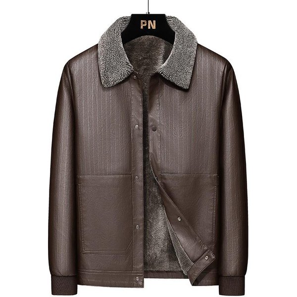 Chaquetas De Cuero CáLidas Gruesas De Invierno Para Hombres De Mediana Edad Y Ancianos, Talla Grande, Terciopelo, Chaquetas De Cuero Casuales Para Hombre 5XL Gray-image