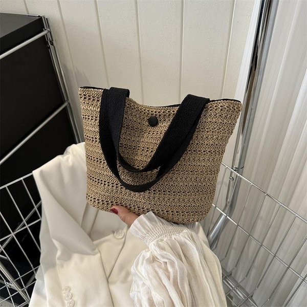 Bolso De Mano De Paja Tejida De Gran Capacidad Con Temperamento Nuevo Bolso Casual De Moda De Verano Popular Bolso Cubo De Hombro ÚNico-image