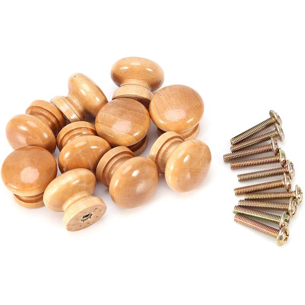 10 Szt. Naturalny Drewniany Uchwyt Meblowy Do Szuflady Szafki Kuchennej, GałKa Do Drzwi Szafki (Dł.33Mm)-image