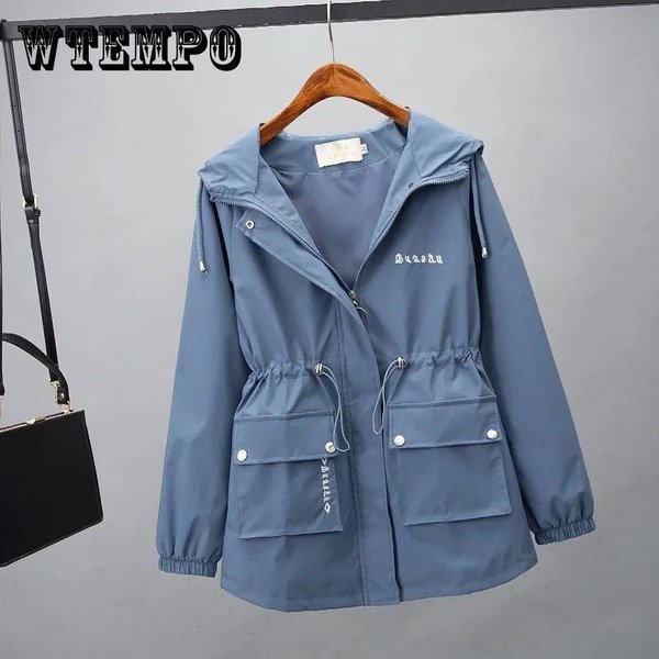 Chaqueta Cortavientos Informal Para Mujer, Abrigo Con Capucha Que Combina Con Todo, Tendencia, Primavera Y OtoñO, Nueva Chaqueta Holgada Coreana, Abrigo De Tendencia, Abrigos Para Mujer M Azul-image