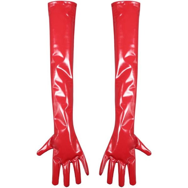 S-XXL Antideslizante Aspecto HúMedo PVC Guantes Largos Brillante PU Cuero Guanteletes Cosplay Rendimiento Manopla Eldiven Manoplas Handschuhe Guantelete ES Red-image