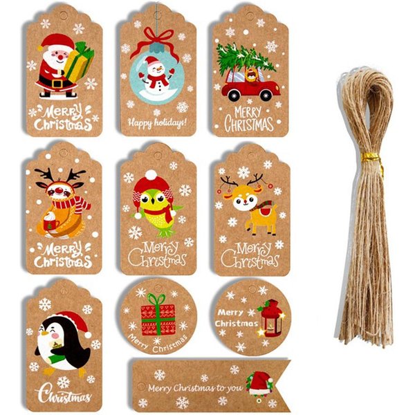 50 Piezas Etiquetas De Papel Kraft NavideñAs DIY Gracias MúLtiples Estilos Manualidades Etiqueta Colgante Con Cuerda Etiquetas Regalo Beige-image