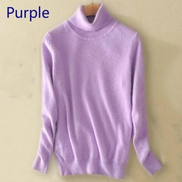 WełNiany Sweter Z Czystego Kaszmiru Damski Dzianinowy Sweter Z Golfem Kaszmirowy Sweter Elastyczność Pull Femme Na Szyję Swetry Z Dzianiny Sweter 2XL Fioletowy-image