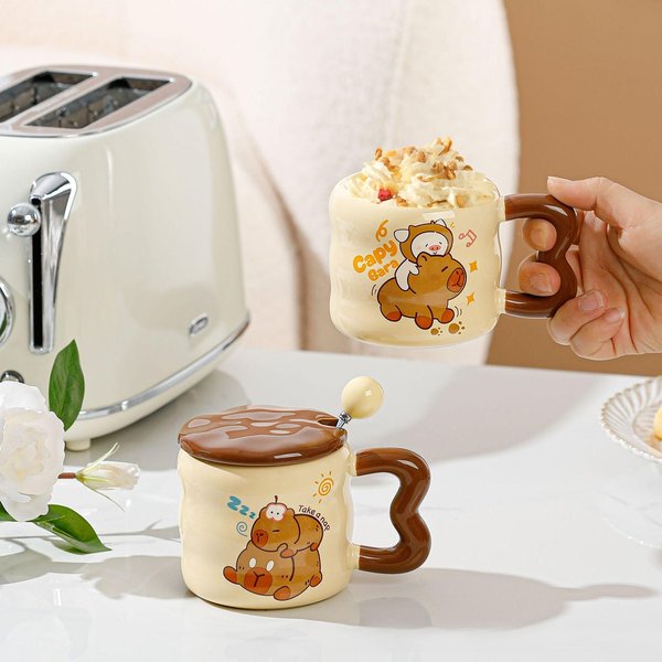 Taza De Capibara Celebridad De Internet Taza De Capibara Linda Taza De Agua De CeráMica De Dibujos Animados Leche Fufu Taza De Café Souvenir 380Ml Beige-image