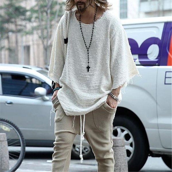 Camiseta Simple De Color SóLido De Manga Larga Para Hombre Jersey Moda Europea Y Americana Color SóLido Cuello Redondo Top Para Hombre Xxxl Blanco-image
