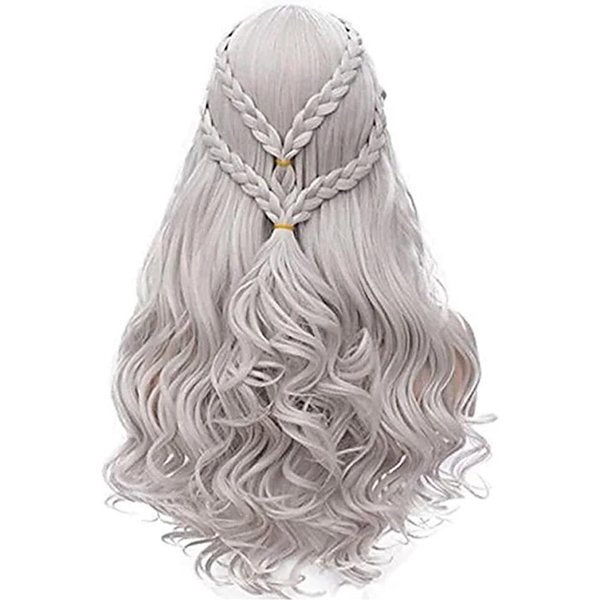 Hairjoy Pelucas De Pelo SintéTico Para Cosplay Plata Larga Trenzada Peluca De Disfraz Cosplay Reina Lolita Para Mujeres 28Inches White-image