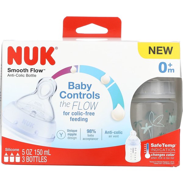 Nuk, Flujo Suave, BiberóN AnticóLico, 0 Meses Y MáS, 3 Biberones, 150Ml (5Oz) Cada-image