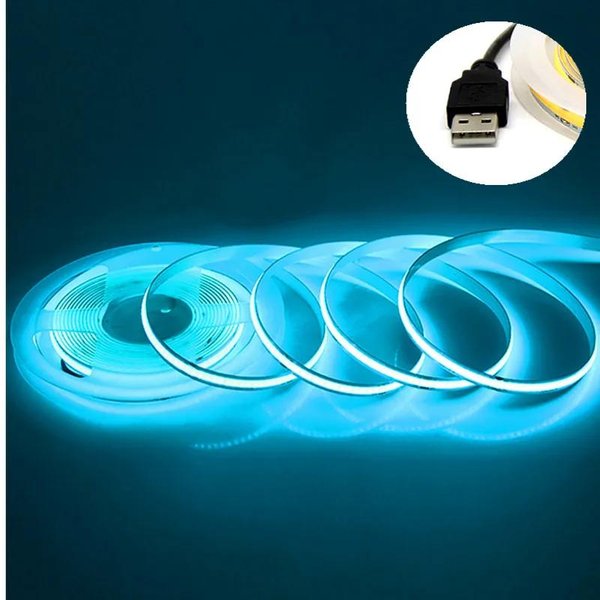 TaśMa COB DC 5V USB 320 Diod Led/M BiałY/Lodowy BłęKit/RóżOwy/żółTy/RóżOwy/Czerwony Elastyczna WstążKa Lina Nocna Lampka Nocna PodśWietlenie TV TaśMa LED 1M Blizzard Niebieski Kolor-image