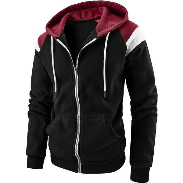 Sudadera Con Capucha Y Bloques De Color Con Cremallera Para Hombre, Estilo Informal, Elegante Y Duradero, Para OtoñO/Invierno, Con Mangas RagláN, Sudadera Con Capucha Para Hombre XL Negro-image