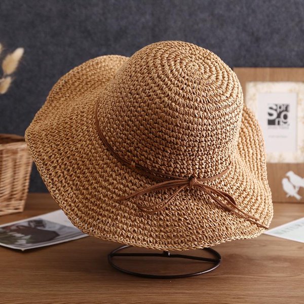 Damski SkłAdany SłOmkowy Kapelusz PrzeciwsłOneczny - Szerokie Rondo, RęCznie Robiony, Ochrona UV Na Plażę I Na ZewnąTrz M (56-58 Cm) Khaki-image