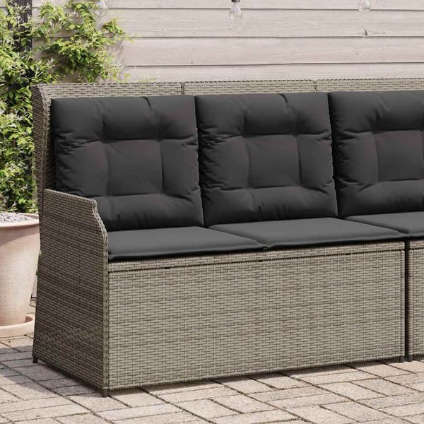 Vidaxl Banco De JardíN Plegable Con Cojines, Gris, RatáN SintéTico-image