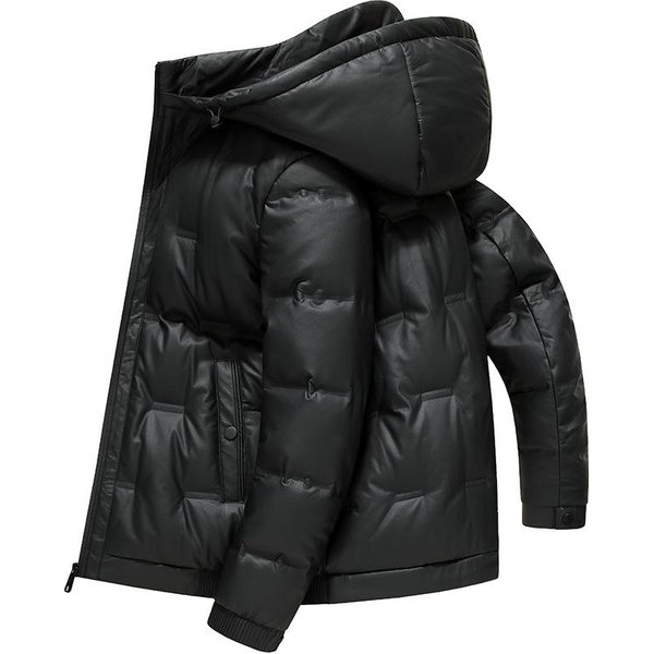 Kurtka SkóRzana Puchowa MęSka Zimowa Nowa Kurtka SkóRzana PU Wodoodporna MęSka Kurtka SkóRzana Z Kapturem MęSka Gruba Kurtka Puchowa 6XL Black-image