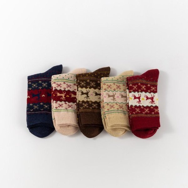 5 Pares De Calcetines Gruesos Con Estampado De Alce, Calcetines De Media CañA NavideñOs CóModos Y CáLidos, Medias Y Medias Para Mujer-image