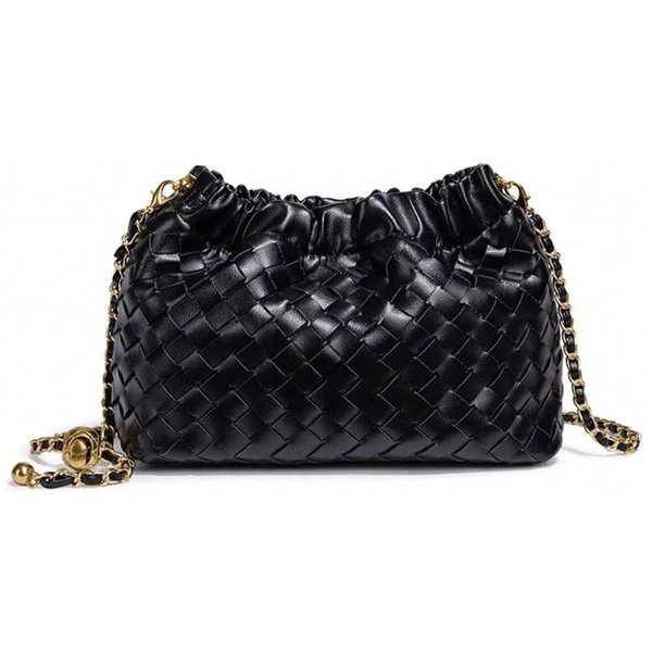 Bolso De Hombro De Moda Tejido A Mano Con Forma De Rombo Y Nube, Bolso Simple Cruzado Para Mujer Black-image