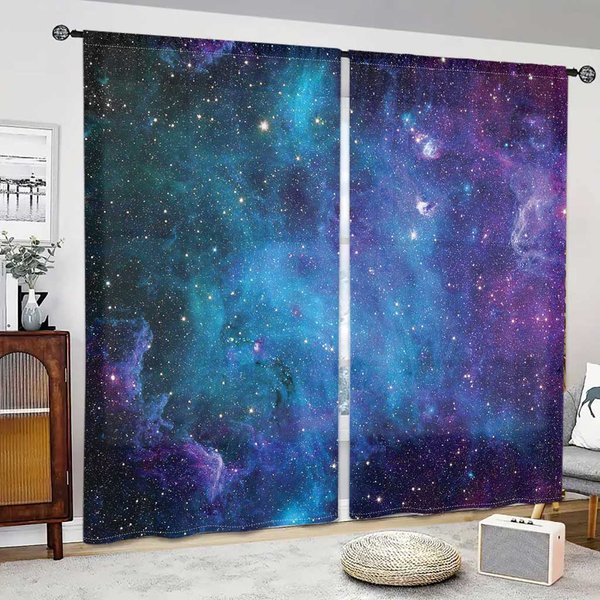 Nowoczesne Kosmiczne ZasłOny W Gwiazdy Z Nadrukiem 3D Do Salonu, Sypialni, Gabinetu, Dekoracja Kuchni, Zestaw 2 Paneli W150H166Cm(59X62In)&Rod Pocket Gray-image