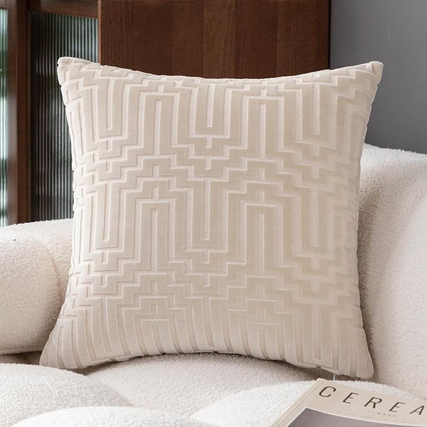 Funda De CojíN Decorativa De Terciopelo GeoméTrico De Lujo 45X45Cm, Estilo INS Para Sofá Cama Sala De Estar Villa DecoracióN 45X45Cm White-image