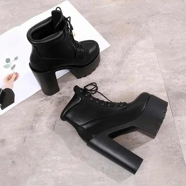 Botki Damskie Jesień/Zima 14Cm Gruby Obcas Super Wysoki Obcas Nocny Klub Buty Rycerskie Buty Damskie Buty Na Platformie 41 Czarny-image