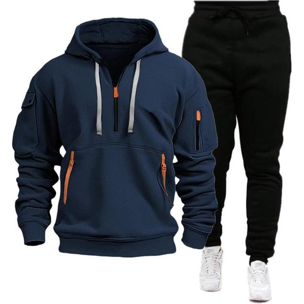 Conjunto De Sudadera Con Capucha Deportiva De OtoñO E Invierno, Ropa Deportiva Con Cremallera Para Hombre, Conjunto De Sudadera Con Capucha Y Pantalones Largos Para Hombre XL Azul-image