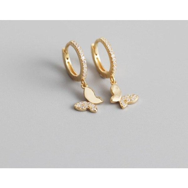 Pendientes De Aro Mariposa De Plata De Ley 925 Para Mujer Circonita CúBica Oro Plata JoyeríA De Oreja Regalos Venta Al Por Mayor S -E1375 Gray-image