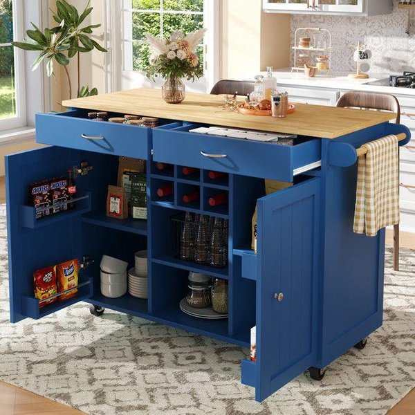 Isla De Cocina - Muvoe - 102X45X92 Cm - Mdf Azul - Almacenamiento Flexible - DiseñO ContemporáNeo-image