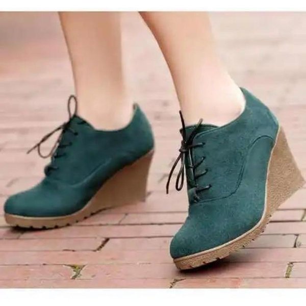 CuñAs De OtoñO Tacones Moda Flock Mujer Plataforma De TacóN Alto CuñAs Zapatos De Tobillo Cordones Tacones Altos Zapatos De CuñA Para Mujer 37 Black-image