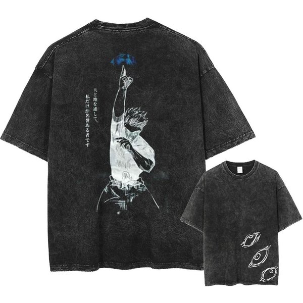 Gojo Satoru Jujutsu Kaisen Camiseta De AlgodóN 100% Lavada Para Hombre Verano Casual De Manga Corta M Gray-image