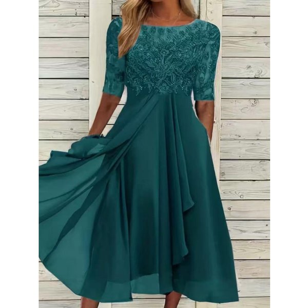 Vestidos Casuales De Manga Corta Y Cuello Redondo Con Estampado De Colores SóLidos De Hnxc Para Mujer, De Moda De Verano Y Primavera L Verde Oscuro-image