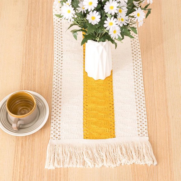 BieżNik Boho Na Stół Do Dekoracji Domu Makrama Kremowy I BrąZowy BieżNik Na Stół W Stylu Farmhouse Z FręDzlami Do Dekoracji Jadalni I Sypialni W Stylu Bohemy Other&30*50Cm White-image