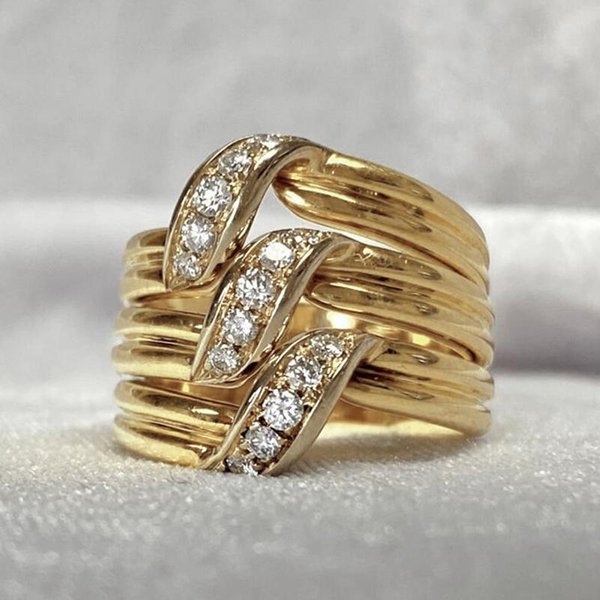 Huitan Preciosos Anillos De Boda Para Mujer Color Oro Banda Ancha DeclaracióN Anillos De Dedo Femeninos Para Fiesta JoyeríA De Lujo De Circonita CúBica 6-image
