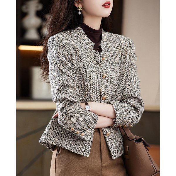 Chaqueta OtoñO E Invierno Nueva Commuter DiseñO Cuello Mao Top Recto De Manga Larga Mujer 2XL Gris Claro-image