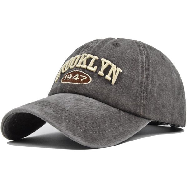 Alta Calidad Para Hombres Mujeres Letra Brooklyn Bordado Gorra De BéIsbol Moda SóLido Vintage Gorra Con Visera Exterior Ajustable Snapback 54-60Cm Gray-image