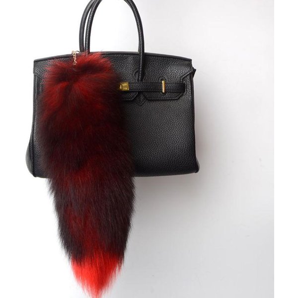40 Cm Ogon Prawdziwego Lisa DużY DłUgi Naturalny Futrzany Ogon Breloczek Wisiorek Ogon Do Cosplay Uroczy Ogon Wilka Lisa Futro Breloczki Do Kluczy Samochodowych Dla Kobiet About 40Cm Black-image
