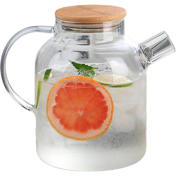 Jarra De Agua De 1800 Ml, Jarra De Vidrio Para Refrigerador Con Filtro, Batidor, Tapa De Madera, Vajilla Resistente Al Calor Para Bebidas-image