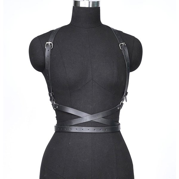 Modny łAńCuszkowy Pasek Uprząż Na Klatkę Piersiową Ze SkóRy PU Gorset Bondage Bielizna Punk Gotycka Bielizna Fetysz Odzież Damska Adjustable Black-image