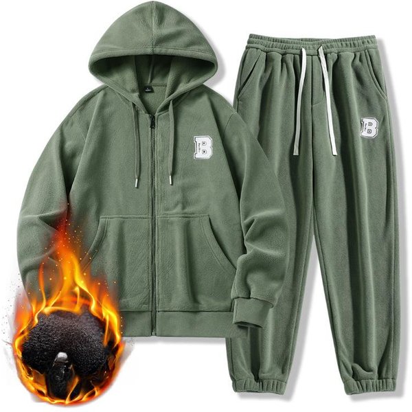 Invierno Nuevo Traje Deportivo Casual TéRmico Para Hombre CáRdigan SuéTer Con Capucha 4XL Black-image