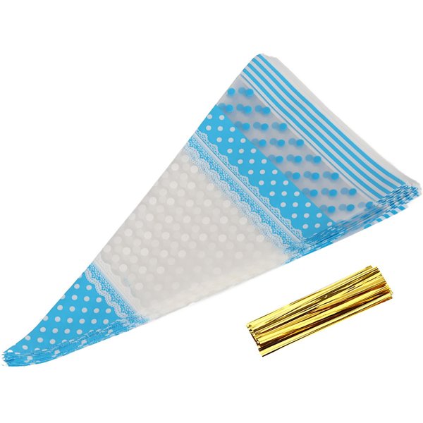 50 Bolsas Transparentes En Forma De Cono Para Golosinas Palomitas De MaíZ Bolsas Para Golosinas CelofáN Bolsas Para Caramelos Con Precinto Azul-image