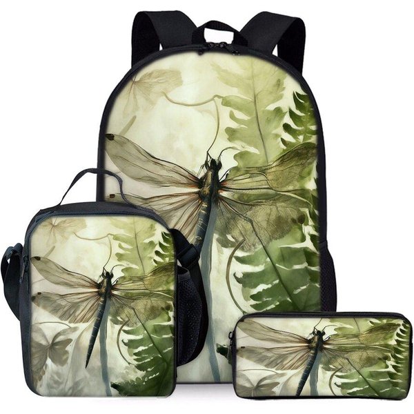 Set De Mochilas De Tres Piezas Con Estampado De LibéLula Para NiñOs Y NiñAs Mejores Regalos Mochila Escolar Plana De Dibujos Animados 2D Para NiñOs-image