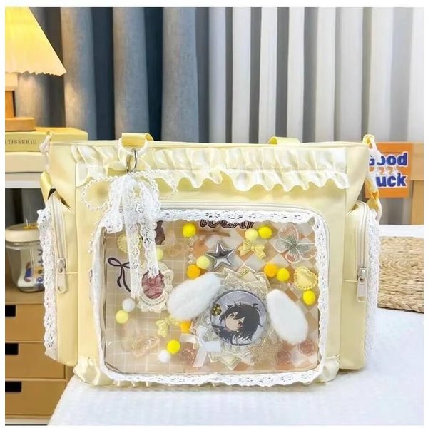 Nowa SłOdka Torba Na Ramię Ita Dziewczyna Lolita Przezroczysta Torba Crossbody Damska DużA Pojemność Koronkowa Torba Tote Urocza RęCzna Torba Na Ekspozycję DIY 30X26X10Cm-image