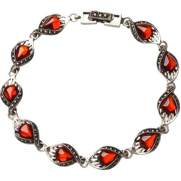 Pulsera De Plata De Ley 925 Con CorindóN Rojo Retro Nueva Moda Plata Tailandesa Granate Gema Gota De Agua Pulsera Para Mujer 18Cm Gray-image