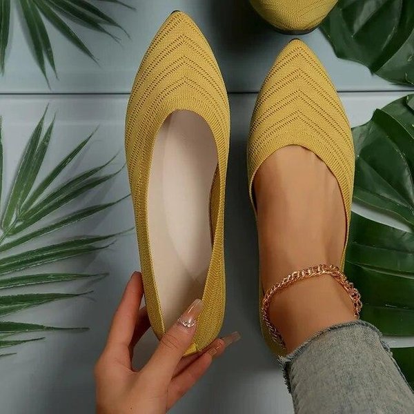 Damskie Buty Ze Szpiczastym Noskiem PłAskie Buty Jednokolorowe Dzianinowe Buty Wsuwane Na Co Dzień OddychająCe Mieszkania Baletowe Damskie PłAskie Buty Mokasyny 40-image
