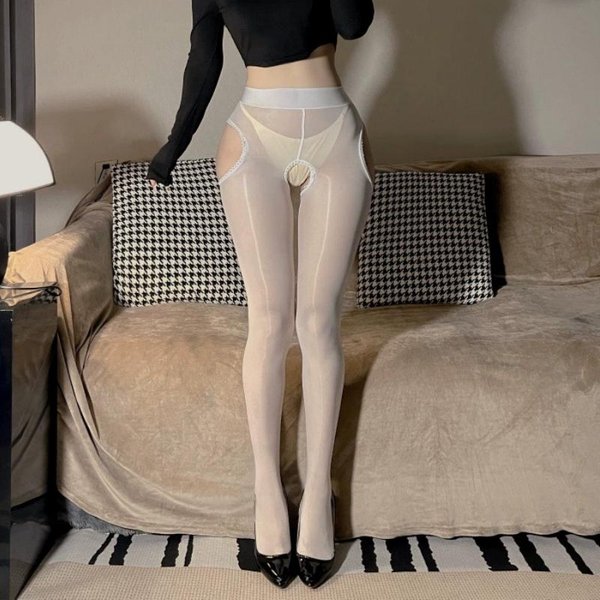 Medias Moldeadoras Brillantes De Aceite Talla Grande Para Mujer sexy Abertura Cuatro Lados En La Entrepierna Medias 8D Anti-Gancho Ropa De Club Para Pole Dance M-image
